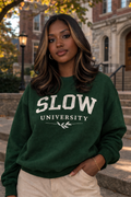 The Slow University Classic Forest Green Collegiate Crewneck