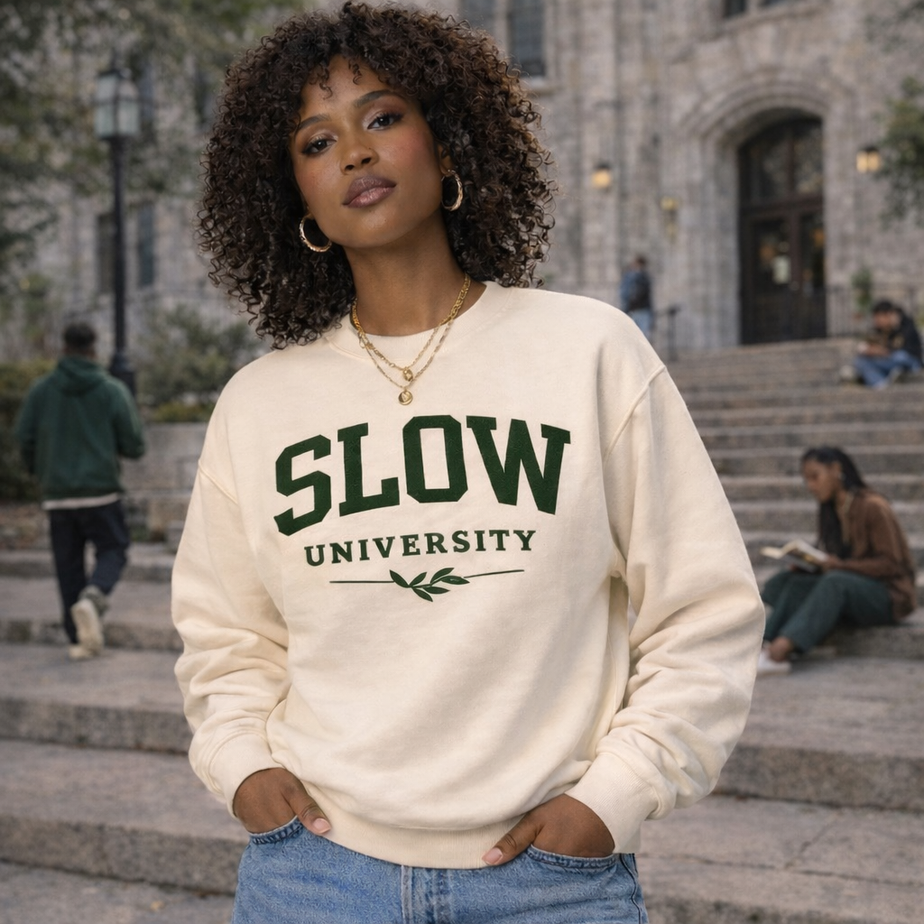 The Slow University Classic Cream Collegiate Crewneck