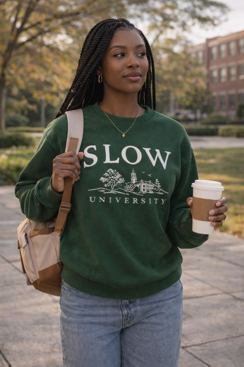 The Slow University Forest Green Heritage Crewneck