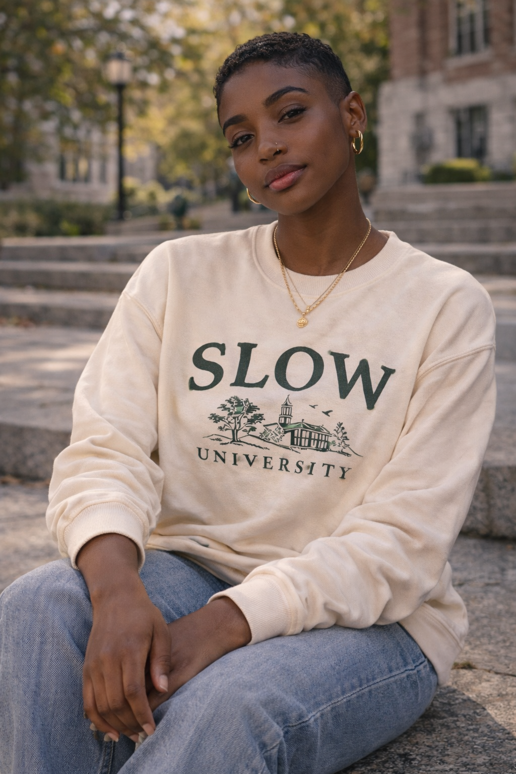 The Slow University Cream Heritage Crewneck