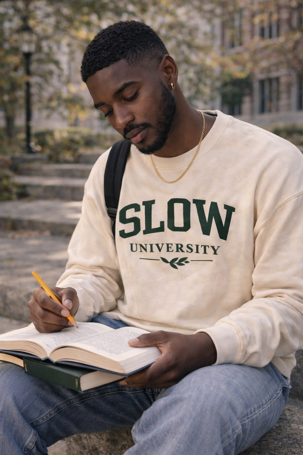 The Slow University Cream Heritage Crewneck