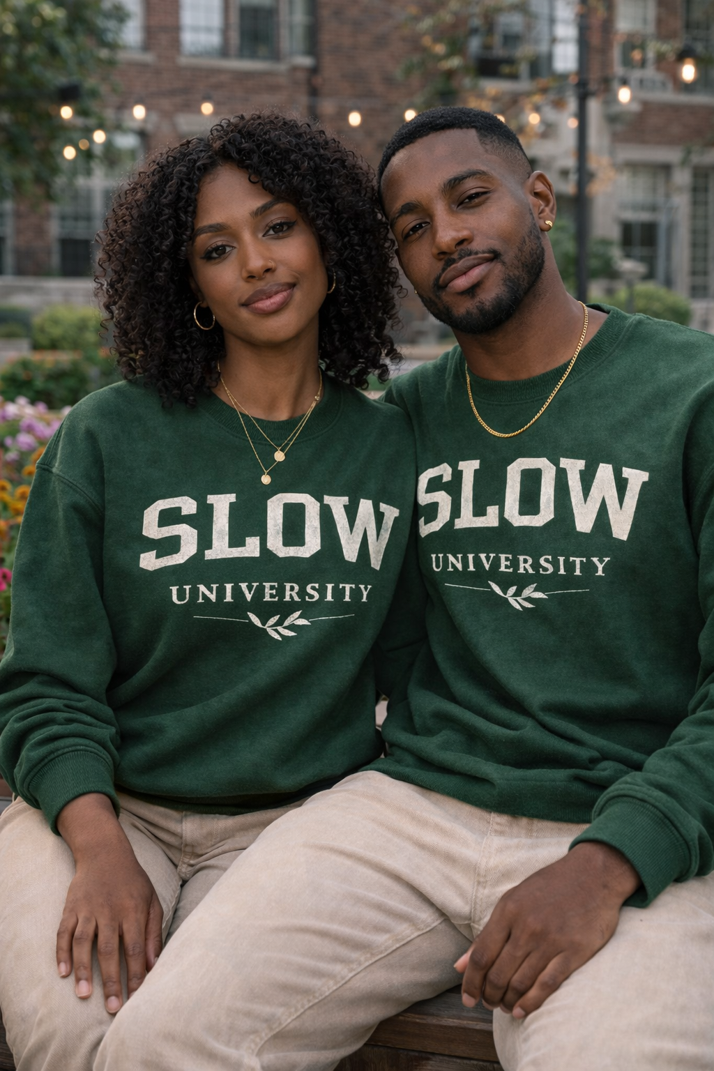 The Slow University Classic Forest Green Collegiate Crewneck